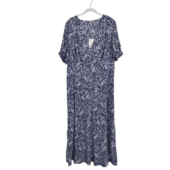 A New Day XXL Blue White Floral Midi Dress Puff Sleeve Crepe Boho Cottagecore Nw - Picture 4 of 11